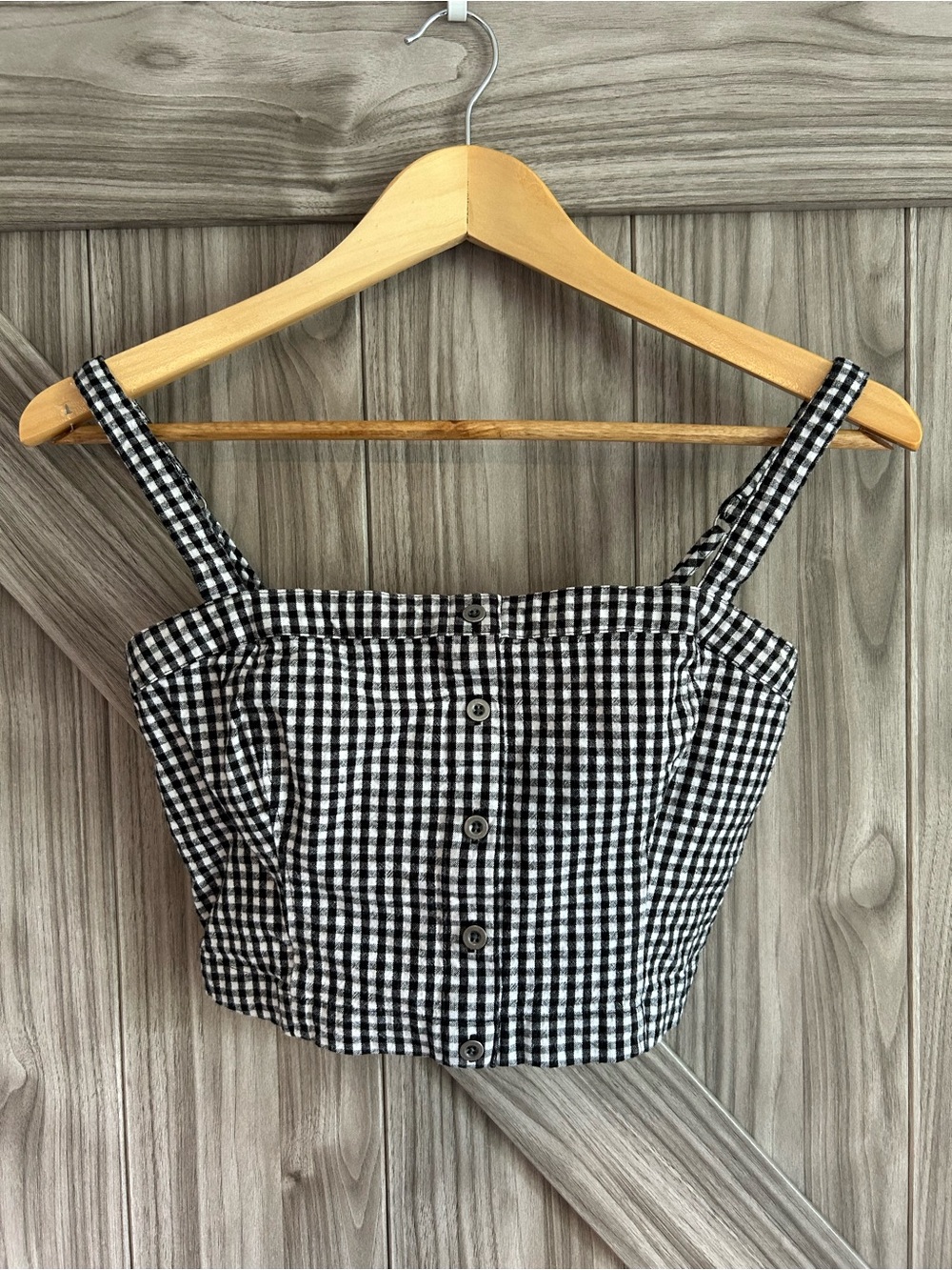 Hollister Black & White Gingham Button-Front Y2K Crop Top Camisole - Size M